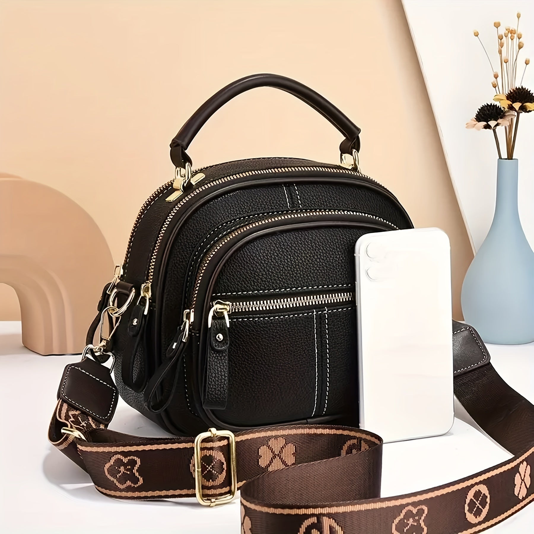 Women's Black PU Crossbody Bag for Daily Use and Shopping