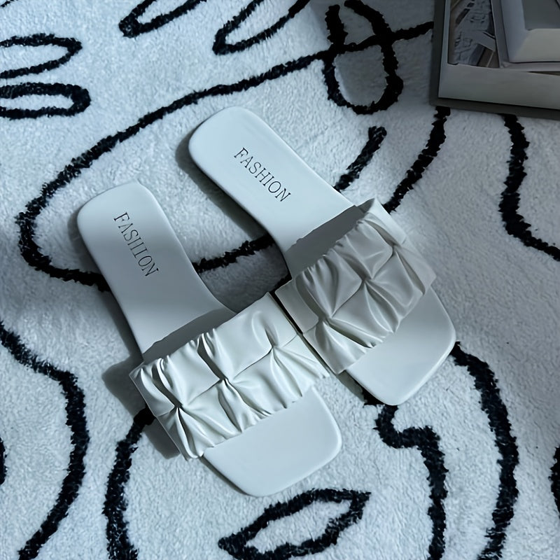 Ayollar uchun oq rangli tekis shlyapa, qulay yozgi kundalik poyabzal