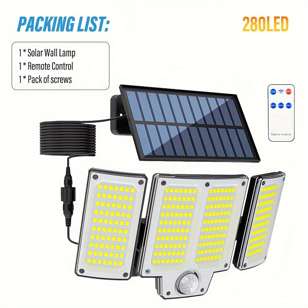 Outdoor Solar Flood Lights with Motion Sensor Remote Control 3 Modes 3-Head Yard Porch Garage