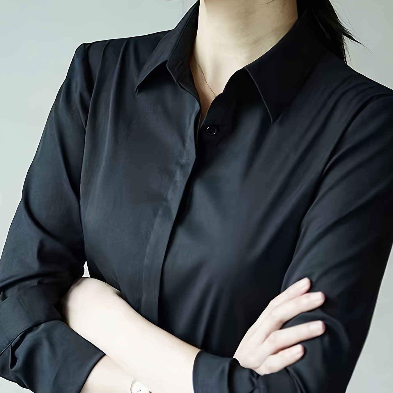 Women's White Long Sleeve Shirt for Work and Career Interviews Polyester Solid Sheer Spring Autumn