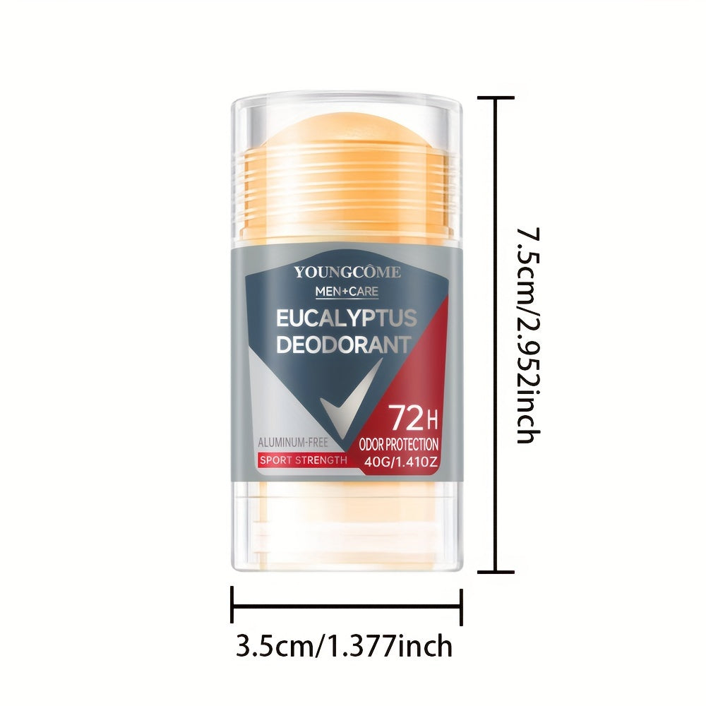 YOUNGCOME Erkaklar uchun Eucalyptus Deodoranti: Alyuminiy yo'q, 72 soat hidni himoya qilish, 40G/1.41Oz