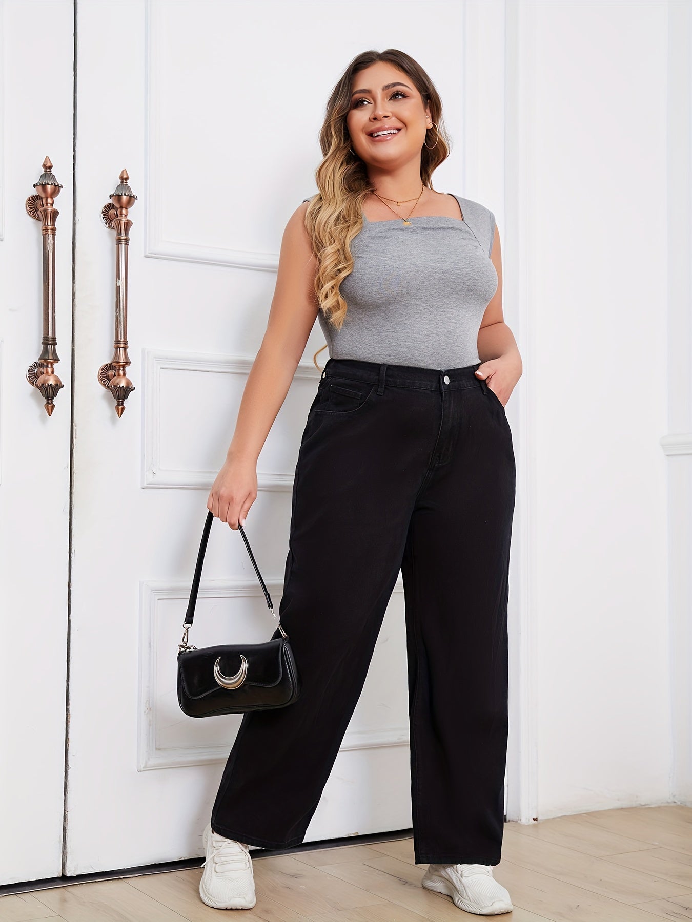 Plus Size Women's Denim Jeans Loose Fit Straight Leg Casual Pants