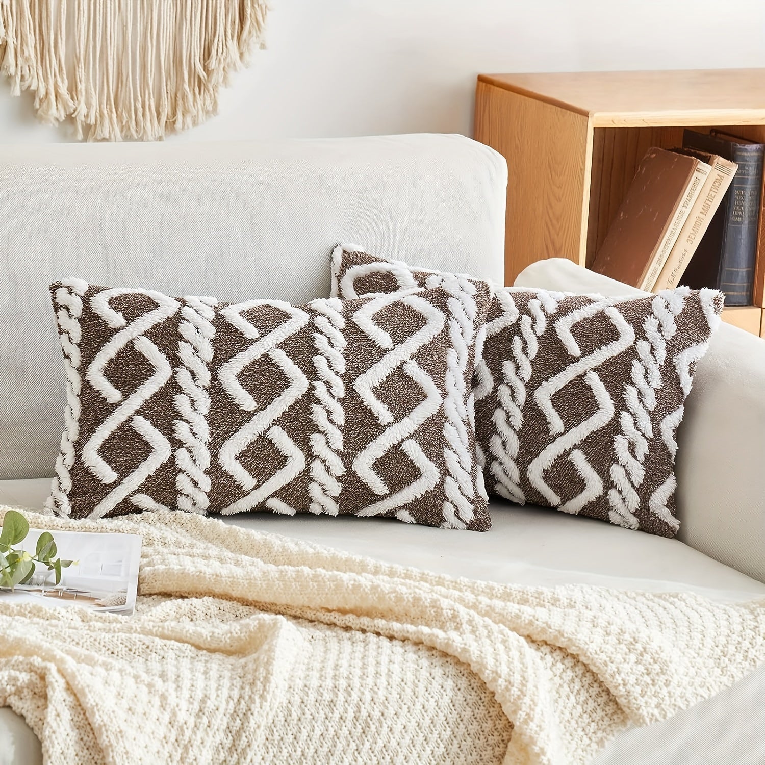 Blue and White Herringbone Throw Pillow Cover with Zipper Closure, Machine Washable Polyester