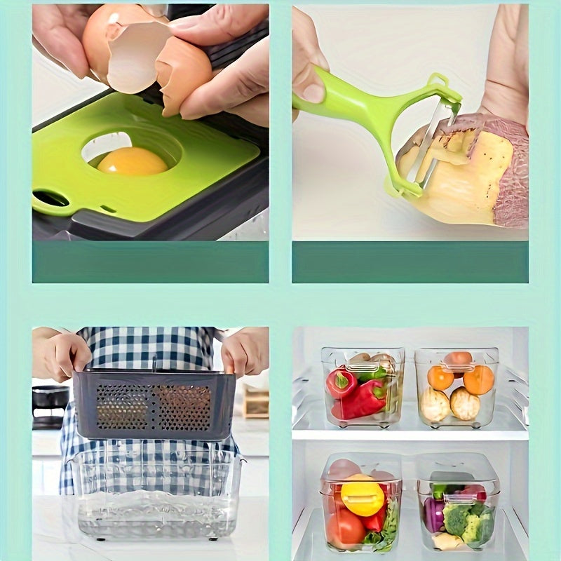 Многофункциональный набор для нарезки и шинковки овощей с 8 лезвиями из нержавеющей стали и контейнером для хранения, безопасным для продуктов питания