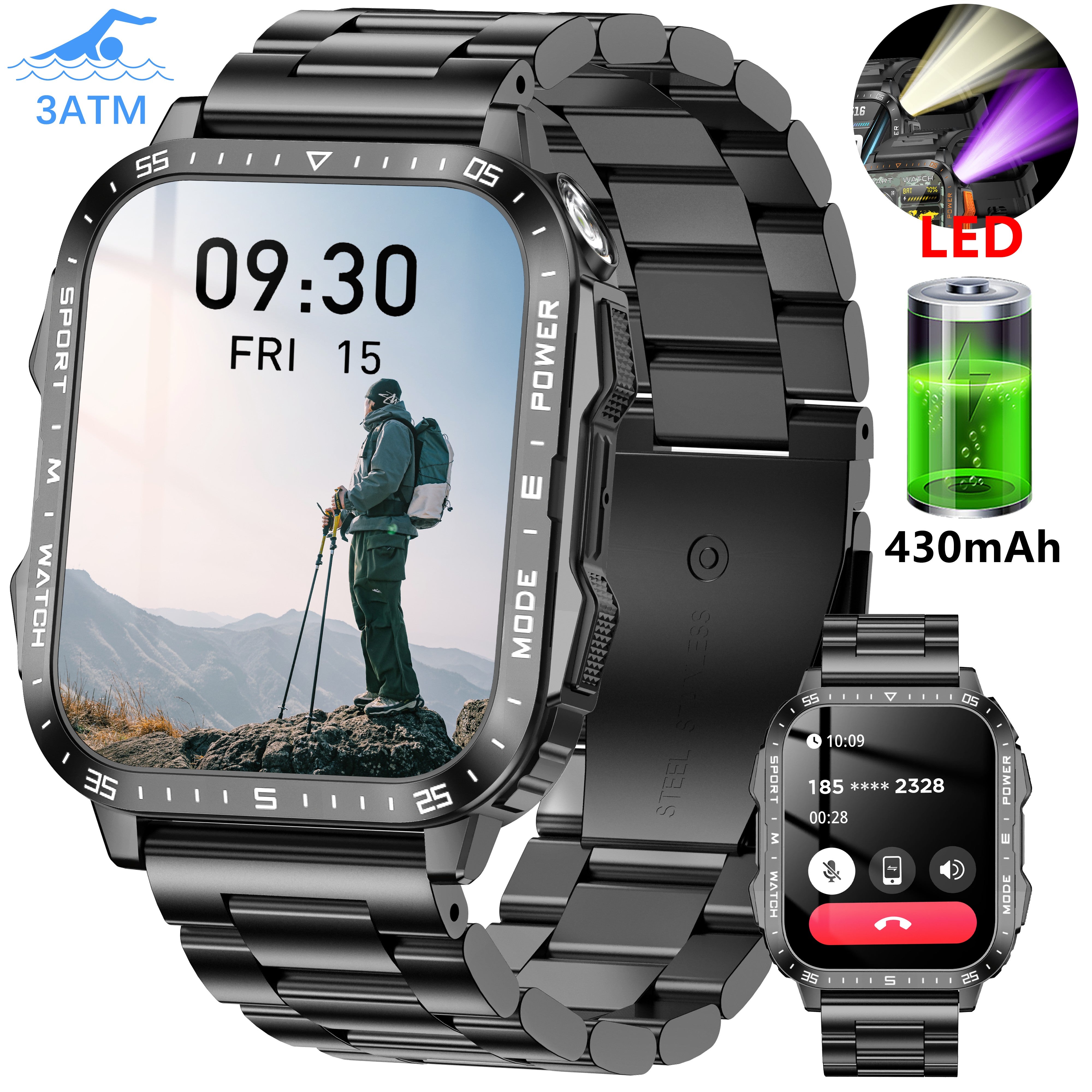 HD 4.98cm Smartwatch with 100+ Sports Modes AI Voice Assistant Sleep Monitoring Fitness Tracker for iOS Android