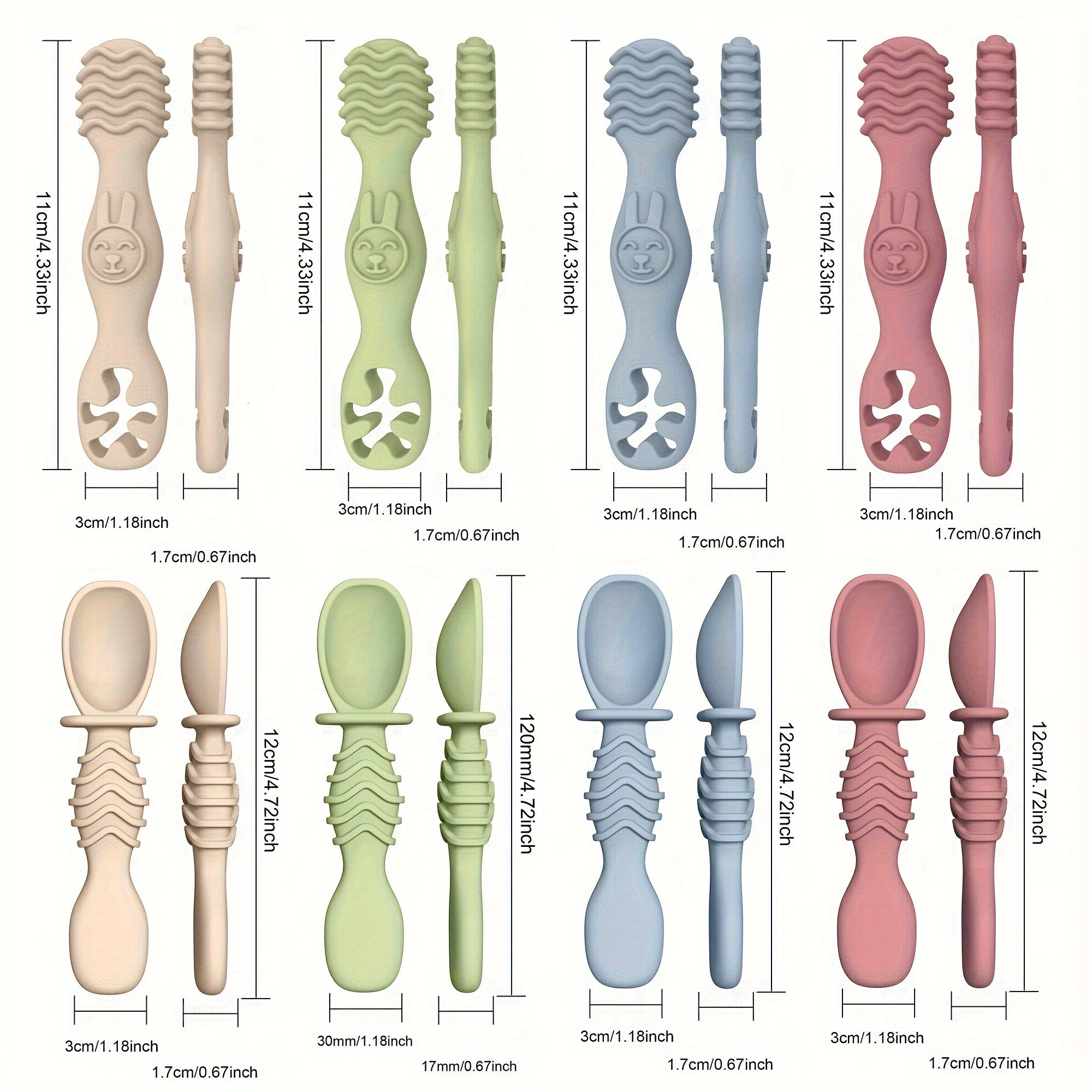 2pcs Silicone Baby Spoons for Self-Feeding 6+ Months BPA-Free Soft Flexible Colorful