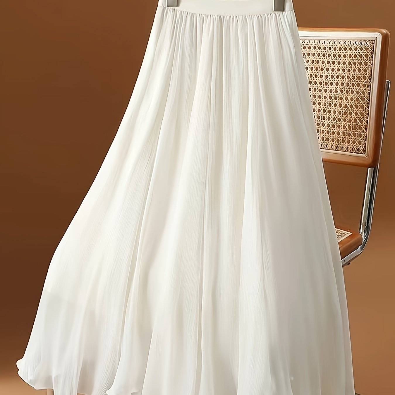 Women's Solid Color Midi A-Line Skirt with Elastic Waist for Summer