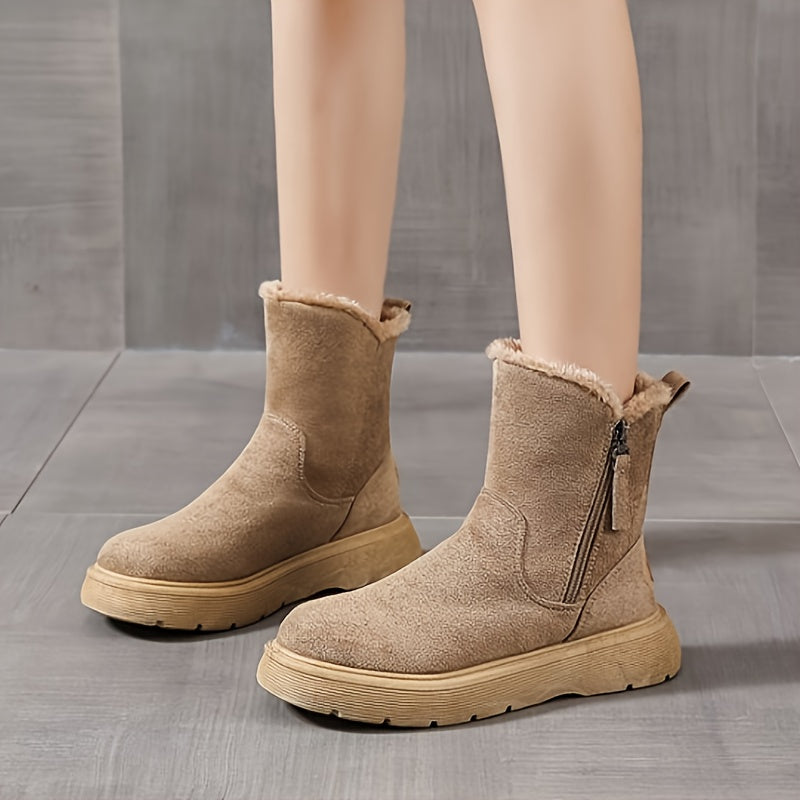 Women's Solid Color Winter Boots Side Zipper Warm Plush Non-slip Snow