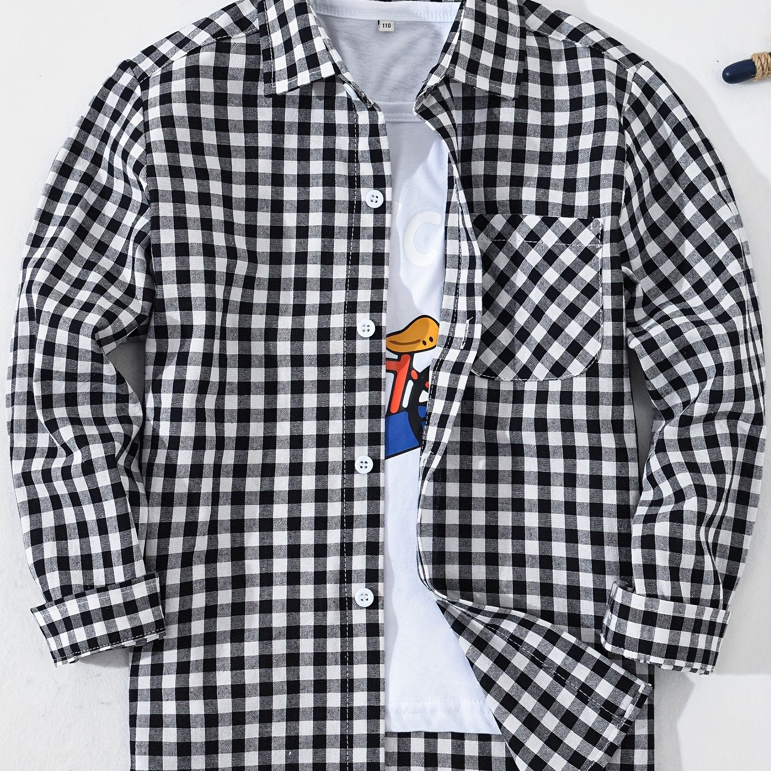 Camisa de manga larga a cuadros para niños, para niños y niñas, 100% algodón, ajuste regular, cuello de solapa