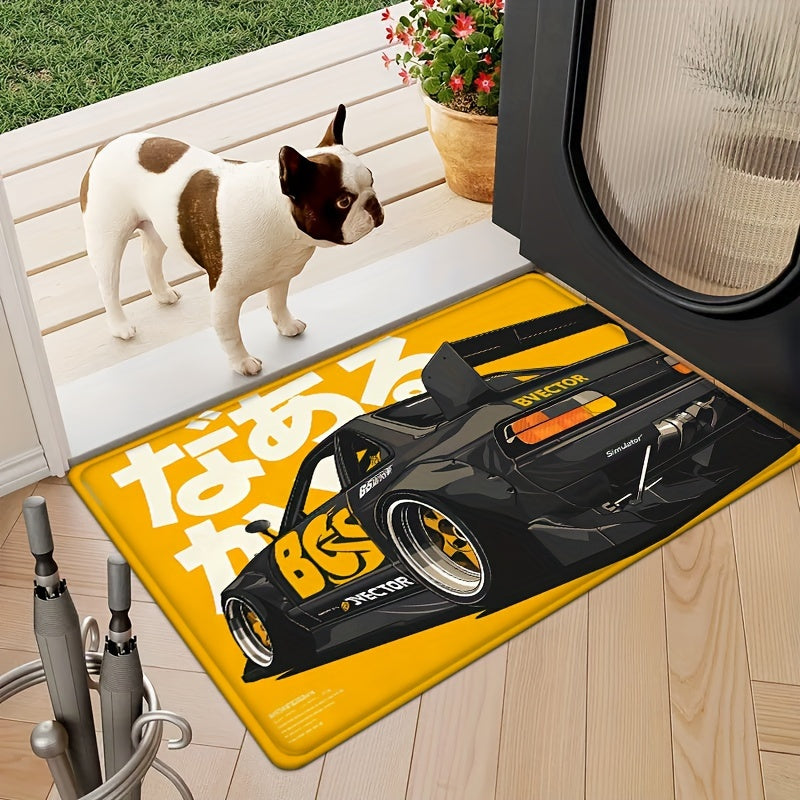 Black Sports Car Design Ultra-Soft Flannel Door Mat Non-Slip Washable Entryway Kitchen Rug