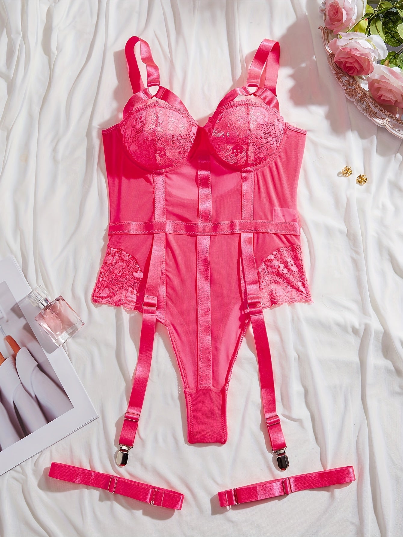 Women's Lace Garter Belt Bodysuit Backless Teddy Lingerie