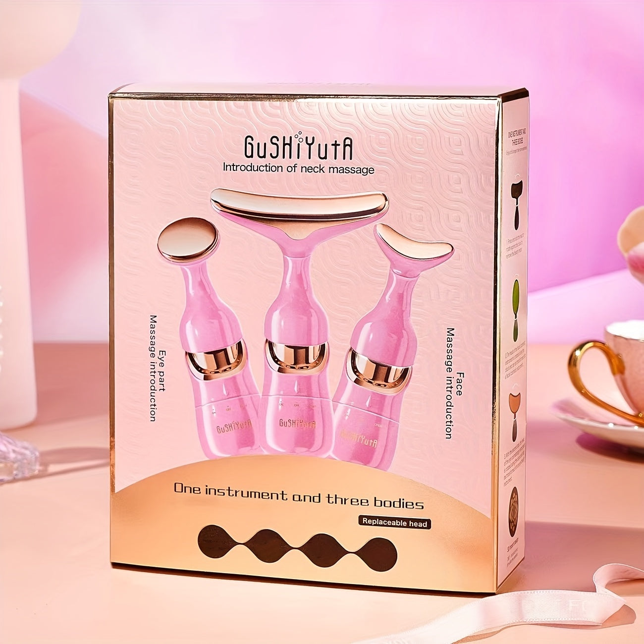 3-in-1 Beauty Device with Vibration Massager for Eyes, Face, Neck Pink