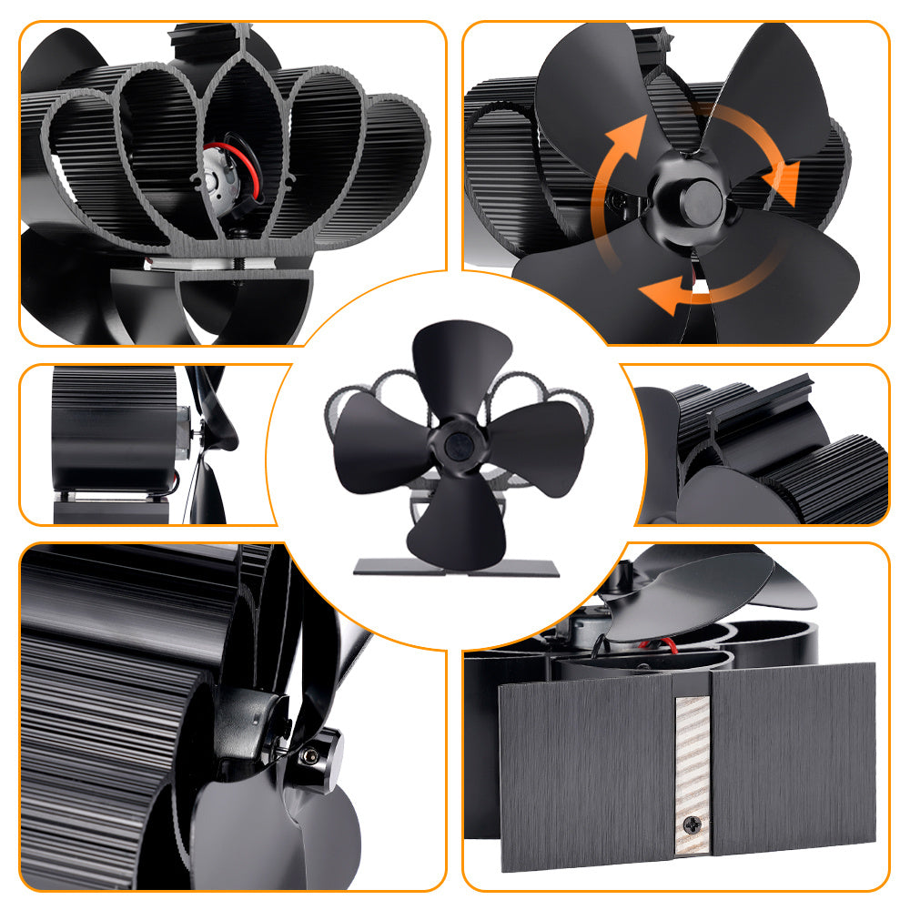 Mini Stove Fan 4-Blade Metal Heat-Powered Log Burner Exhaust Fan