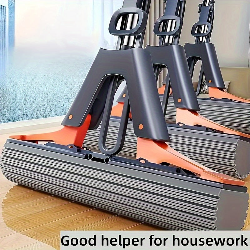 Stainless Steel Sponge Mop Set with 3 Refills Hands-Free Squeeze Floor Cleaner