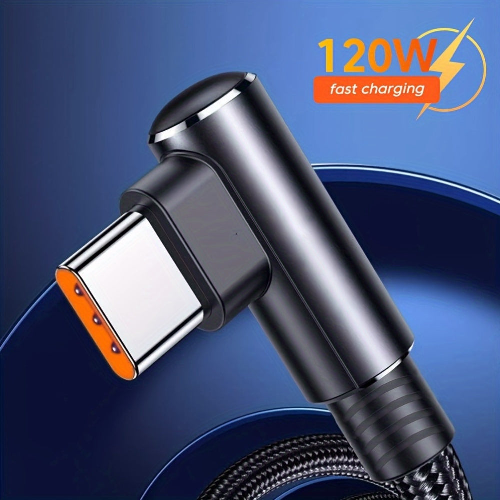 Fast Charging USB-C Cable 120W Flat Fabric Braided 100-200cm Black