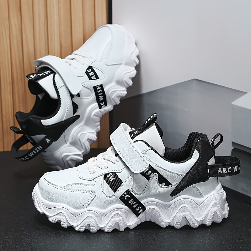 Boys' Letters Print Thick-Soled Sneakers with Hook Loop for Casual Sports Outdoor