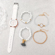 Set of 5 Women's Quartz Watches with Silicone Straps and Bracelets for Gift