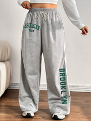 Women's Plus Size Lightweight Striped Joggers Gray Green White Wide-Leg Sweatpants