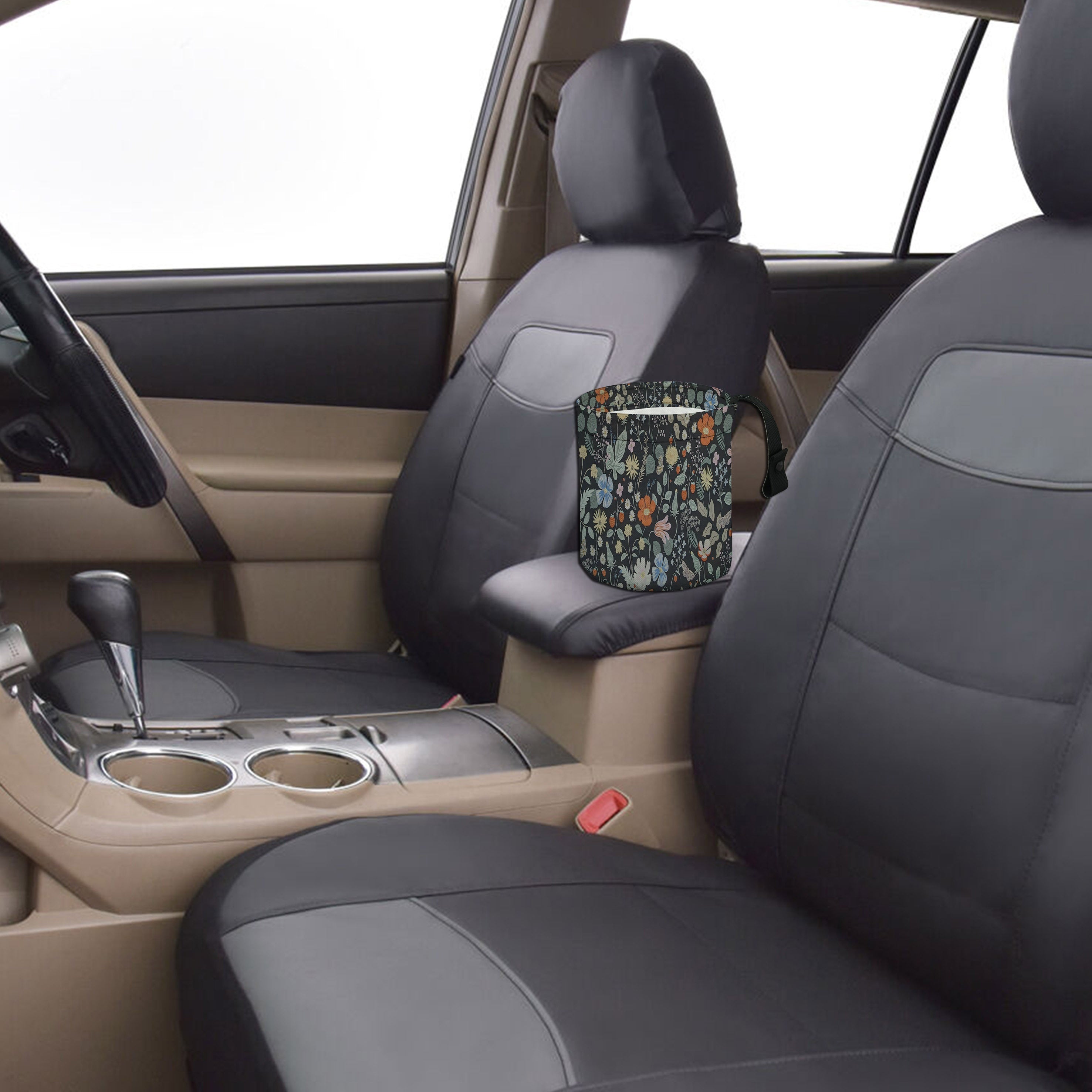 Floral and Strawberry Print Car Trash Can Hanging Garbage Bin for Car Kitchen Camping