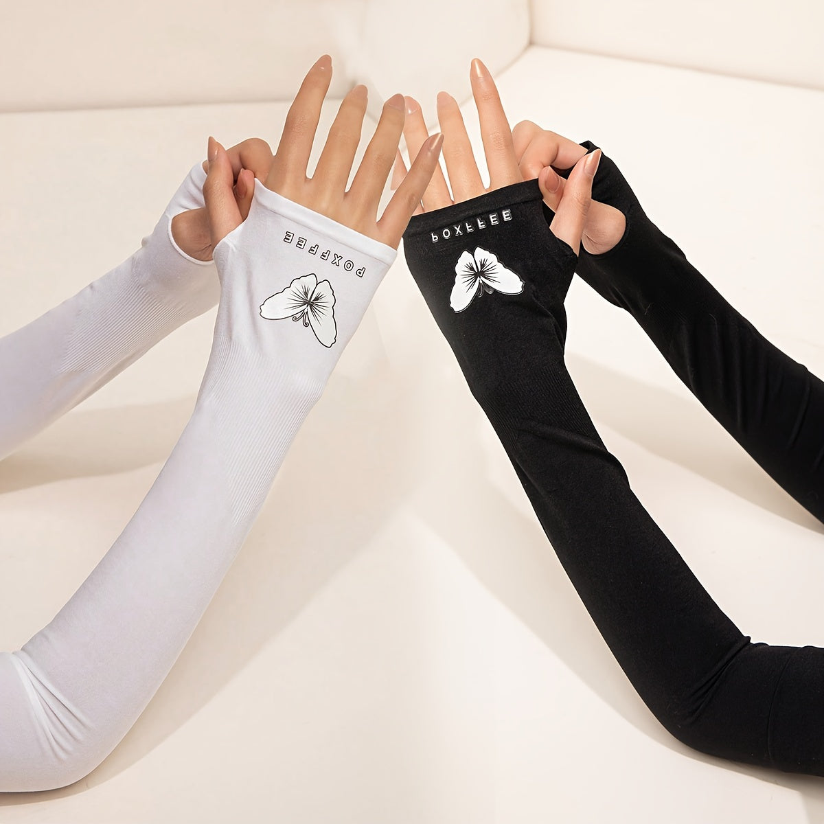 Women's Sun-Proof Butterfly Print Arm Sleeves Polyester Elastic UV Protection Summer Outdoor