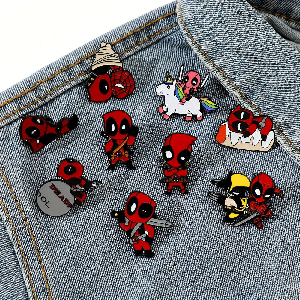 9 Disney Deadpool Enamel Pins Alloy Cartoon Style Punk Badge Jewelry for Clothing Backpack Accessories