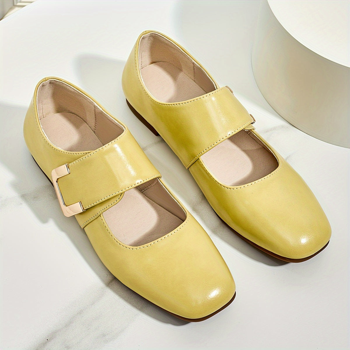 Women's Mary Jane Flats Faux Leather Square Toe College Style All-Season Non-Slip