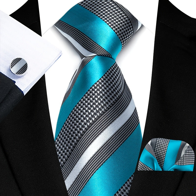 Мужская мода, полосатые галстуки, запонки, носовые платки, набор для подарка