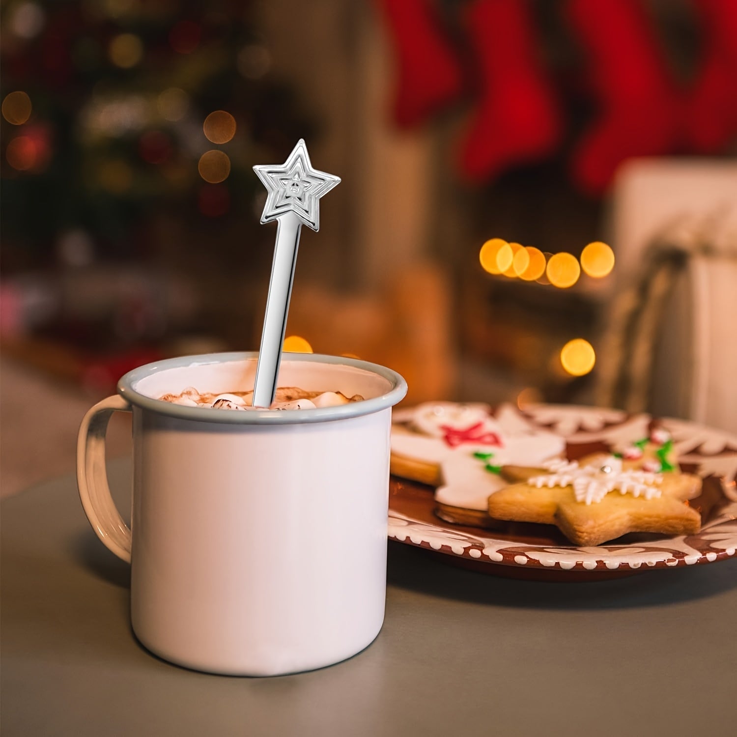 Set of 8 Stainless Steel Christmas Spoons with Star Design for Coffee Tea Soup