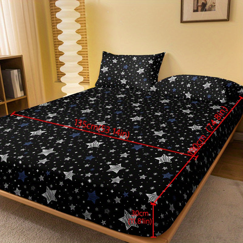 Star Print Fitted Sheet Deep Pocket Soft Bedding for Bedroom or Guest Room