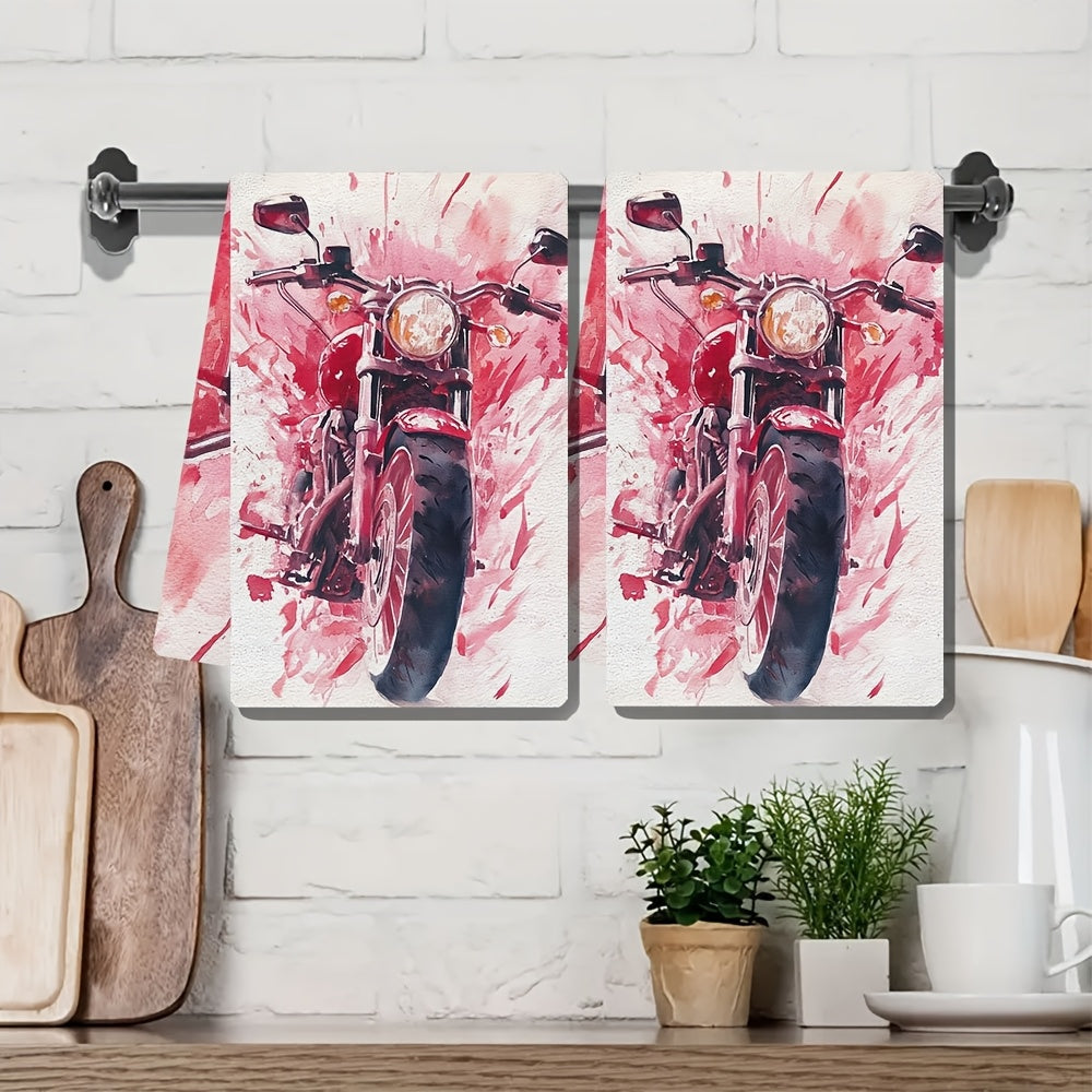 Valentine's Day Motorcycle Kitchen Towels 2 Pack 40x60cm Absorbent Machine Washable