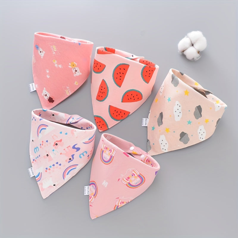 Baby Bibs Set of 5 Cotton Double-Layer Feeding Bibs with Button Closure for Infants and Toddlers