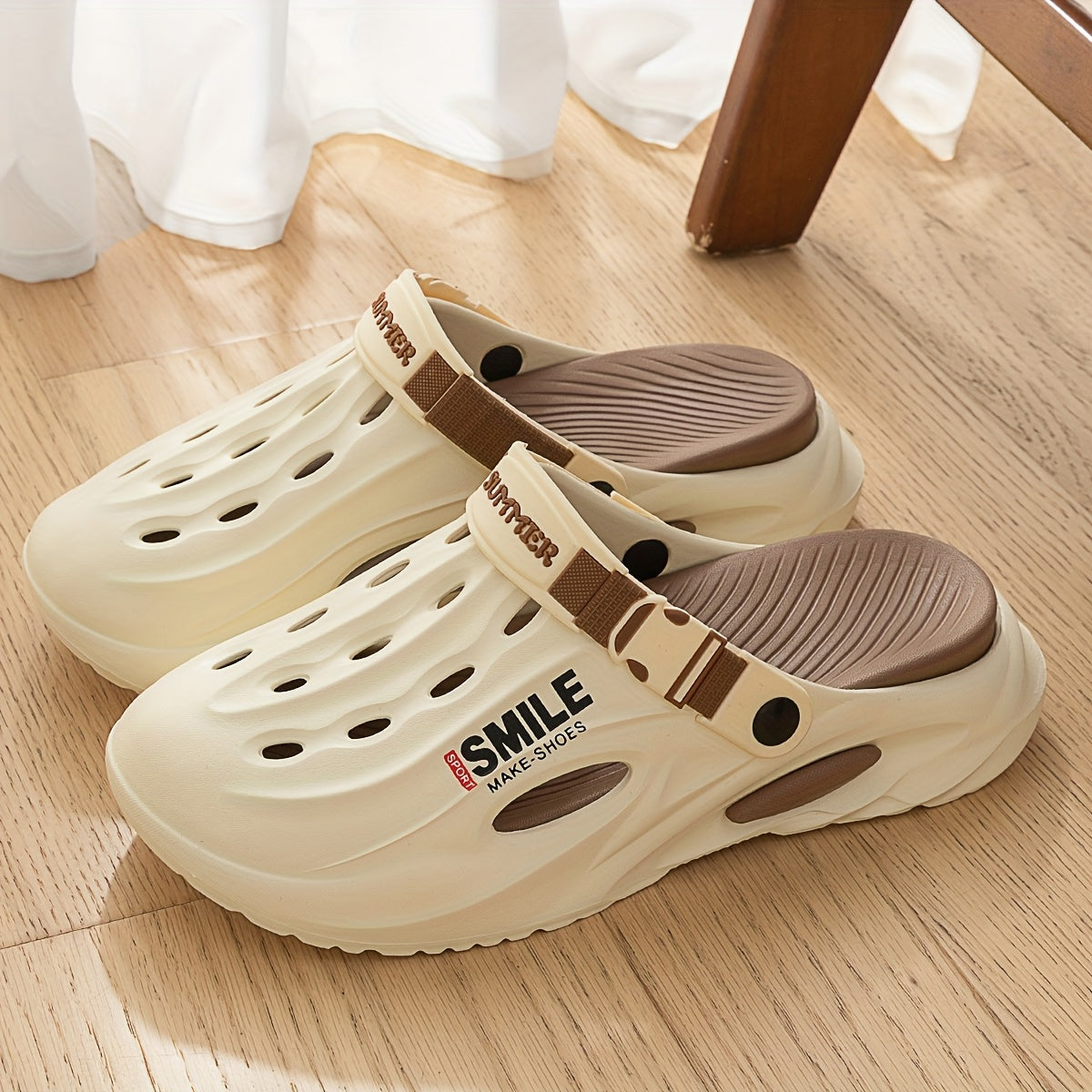 Women's EVA Slide Sandals with Adjustable Straps Indoor Outdoor Lightweight White Beige Blue