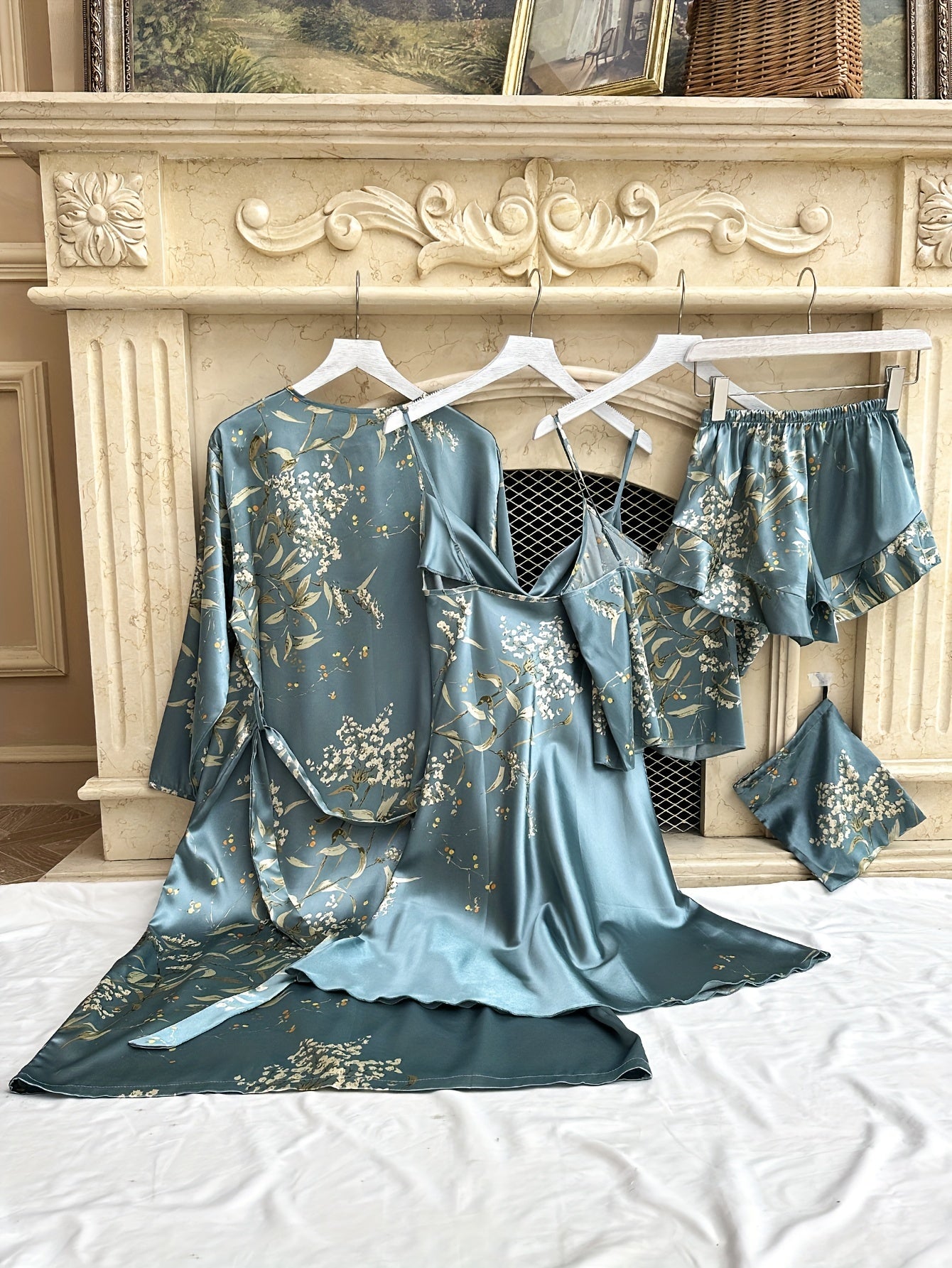 Women's Sleepwear Set with Cherry Print and Storage Bag Polyester Fall Winter Elegant