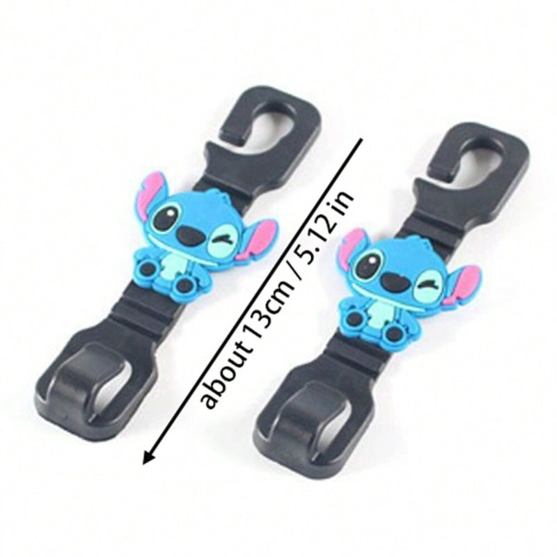 2pcs Cute Cartoon Stitch Seat Hook Car Accessories Kawaii Anime Convenience Hooks