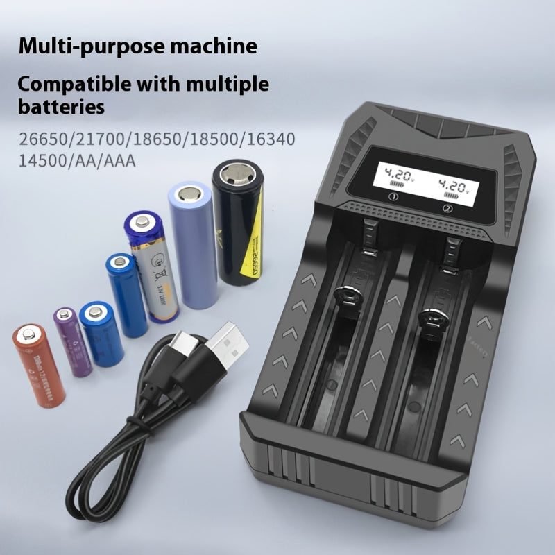 Universal USB Lithium Battery Charger for 26650 21700 18650 14500 Batteries with Voltage Display