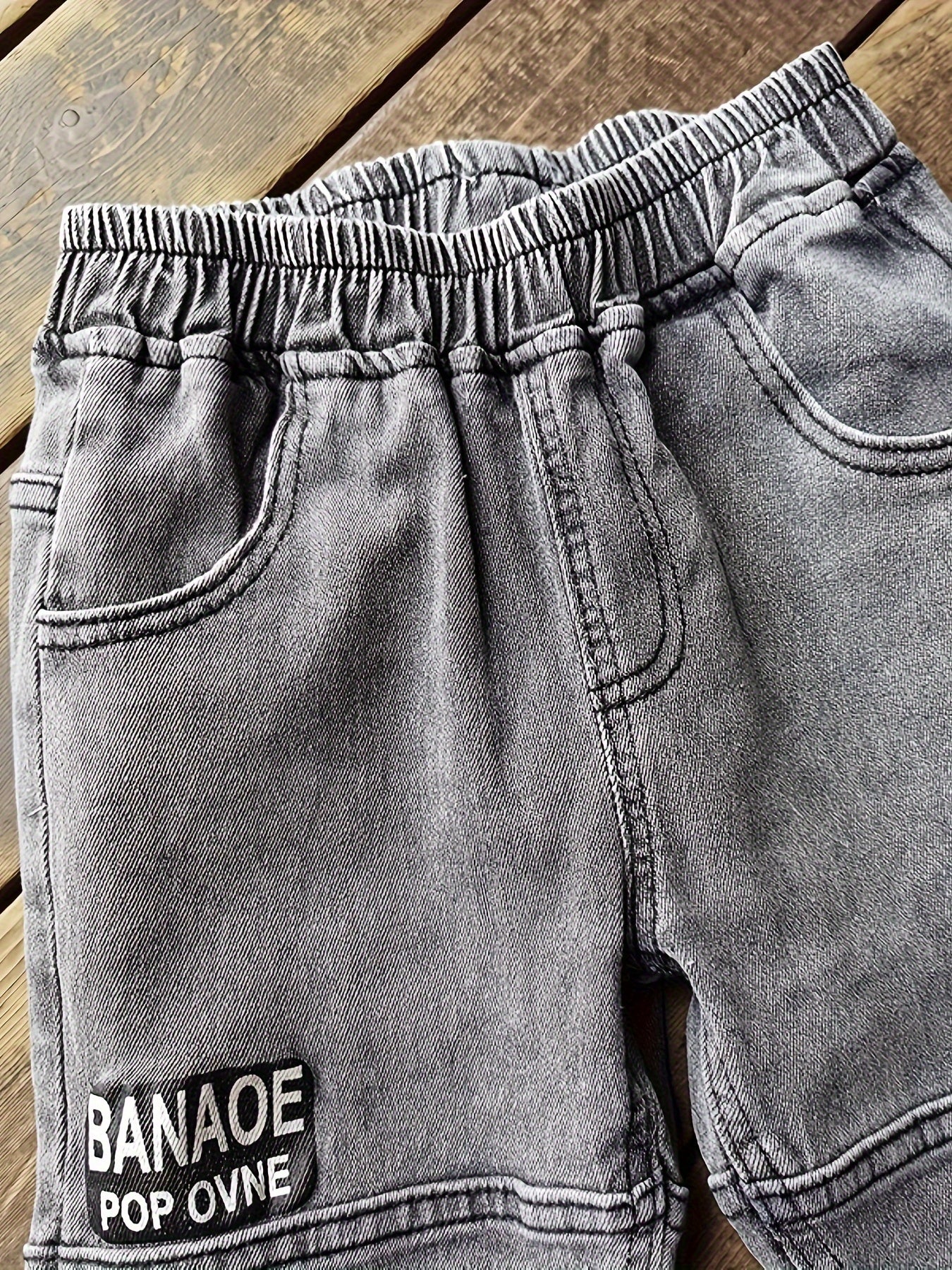 Boys Denim Pants Casual All Seasons with Patch Letter Details for Children