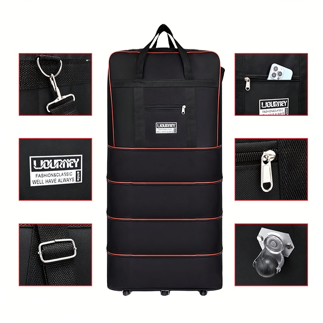Foldable Travel Luggage Bag with Wheels Expandable Carry-On Suitcase for Business and Travel