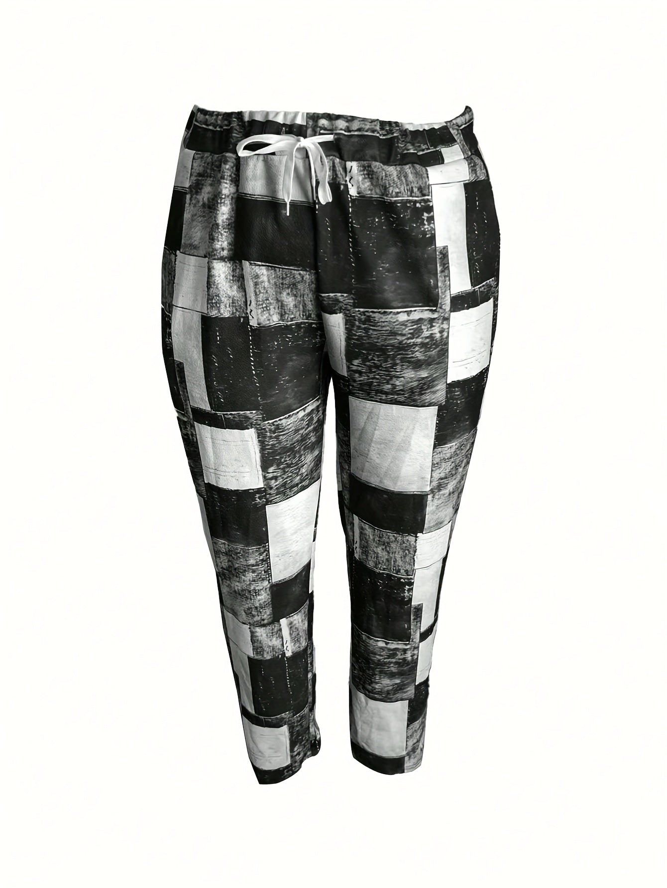 Plus Size Women’s Plaid Harem Pants Casual Woven Fabric Checkered Print