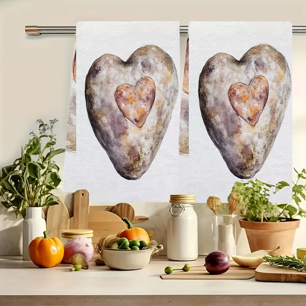 Ultra-Soft Kitchen Towels with Valentine's Potato Design, Absorbent, 40x60 cm
