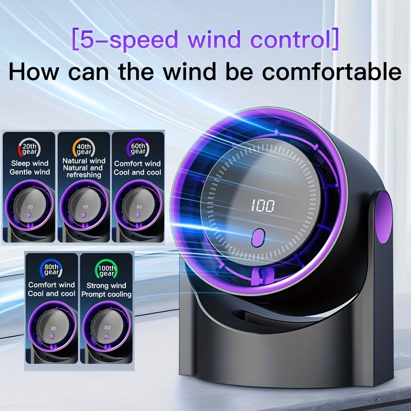 Portable USB Desk Fan Touchscreen Display 100 Speed Rechargeable Battery Office Bedroom Kitchen Camping