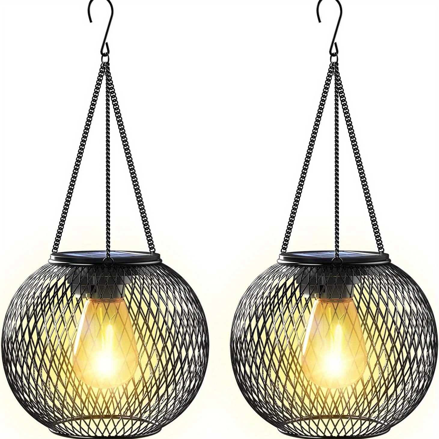 Solar Garden Lights Set of 2 Antique Metal Hanging Chandelier Style Outdoor Solar Pathway Yard Patio Lighting