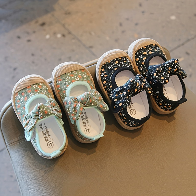 Girls' Canvas Sneakers with Floral Bowknot Non-Slip Comfortable All-Season