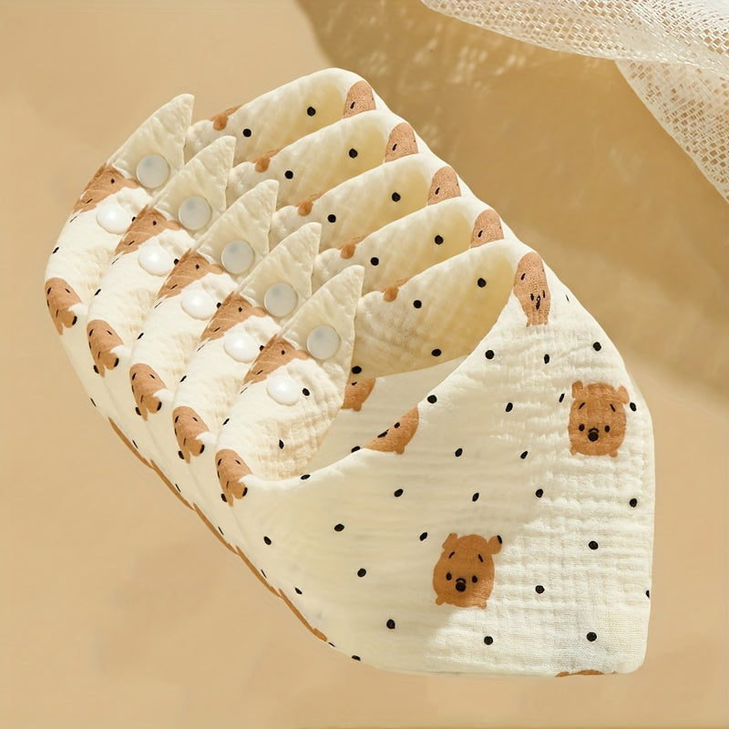 Set of 5 Baby Bibs for Kids Soft Cotton Cartoon Print with Snap Closure