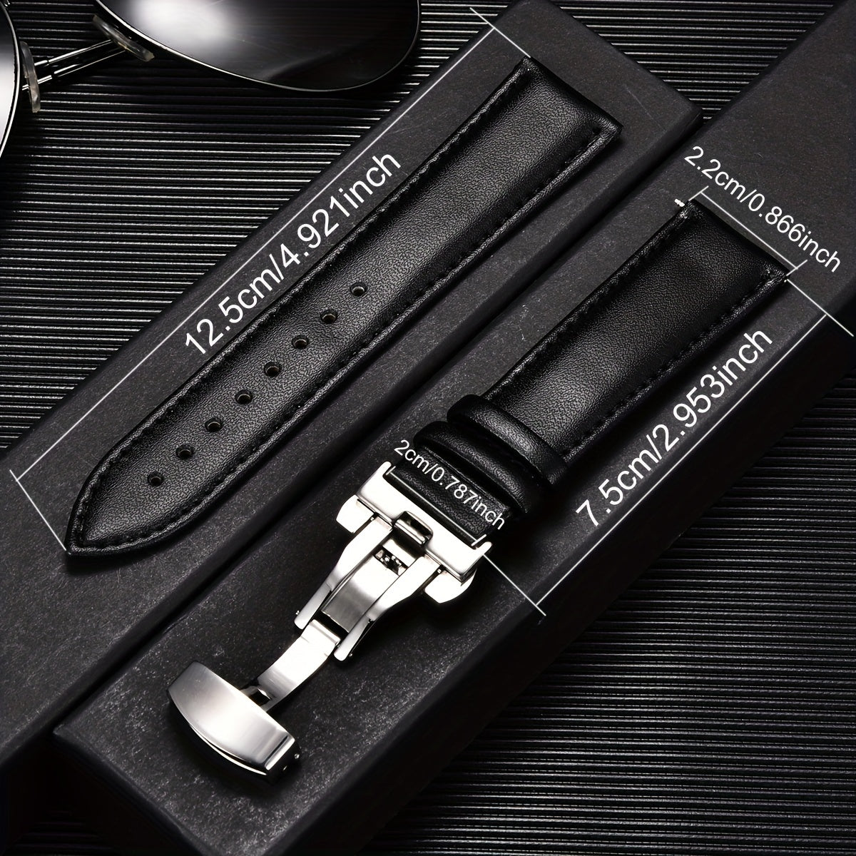 Double Press Solid Butterfly Buckle PU Leather Watch Strap 18mm 20mm 22mm 24mm