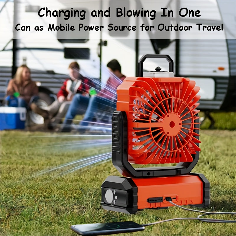 LED displey va masofadan boshqaruv bilan portativ RV ventilyatori, besh tezlikda sovutish, katta suv shishasi, uchta LED yorug'lik rejimi, favqulodda quvvat banki.