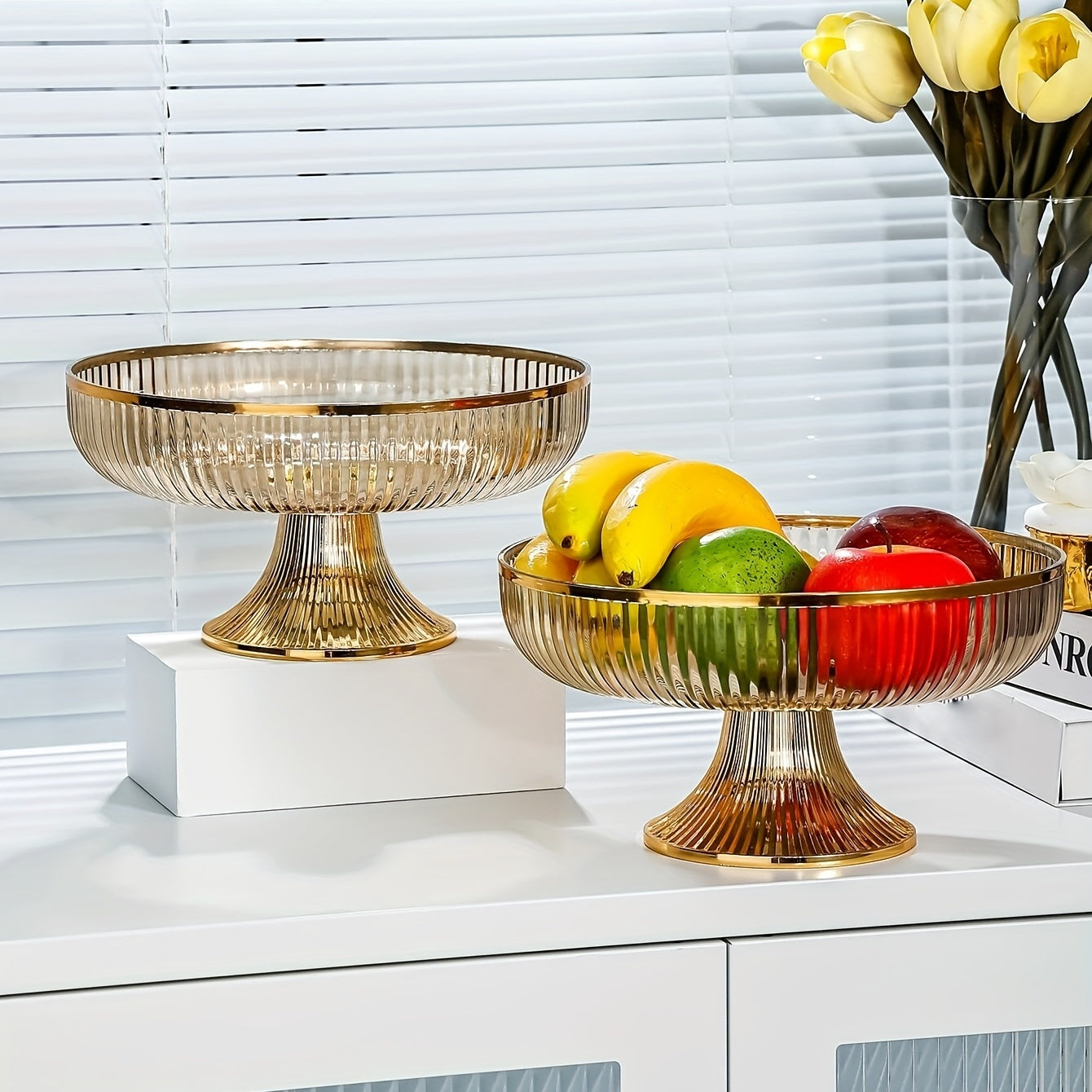 Acrylic Fruit Bowl with Gold Rim and Luxurious Texture for Snacks and Decor