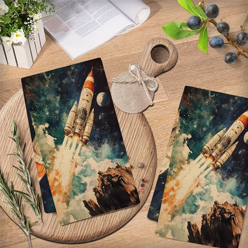 Ultra-Soft Kitchen Towels Absorbent Machine Washable Space Tour Design
