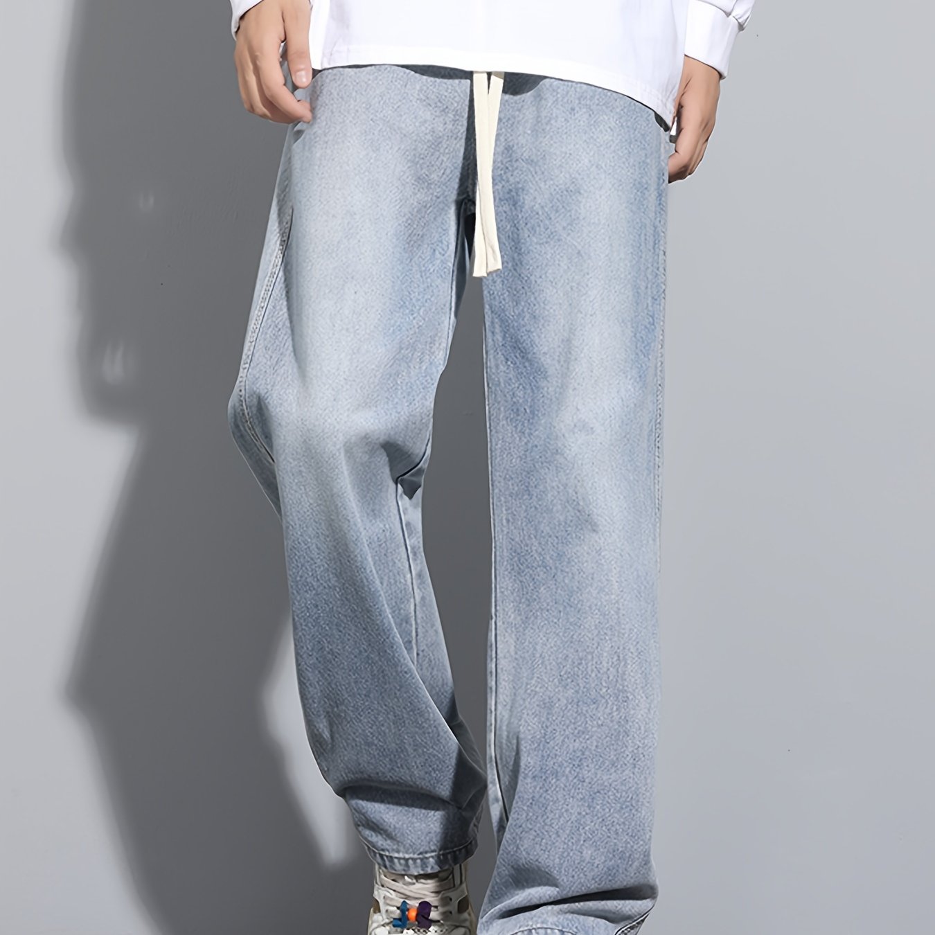 Мужские повседневные свободные джинсы с эластичным поясом из стёганого денима, без растяжения, доступны в 5 цветах