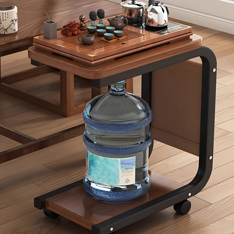 G'ayrioddiy va zamonaviy, g'ildirakli yon stol, oson ko'chiriladigan ko'p funksiyali aylanuvchi dizayn, tortib olinadigan divan yon shkafi, yashash xonasi uchun minimalist zamonaviy kofe stoli yoki