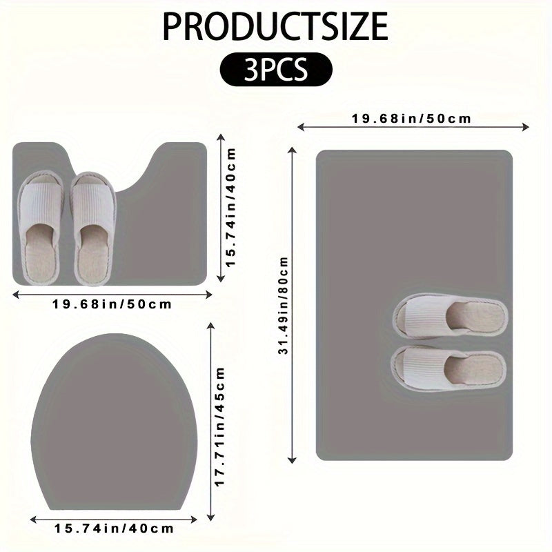 Three-Piece Bathroom Set Floor Mat Flannel Toilet Bathtub Edge Absorbent Floor Mat for Bedroom Living Room Balcony Door